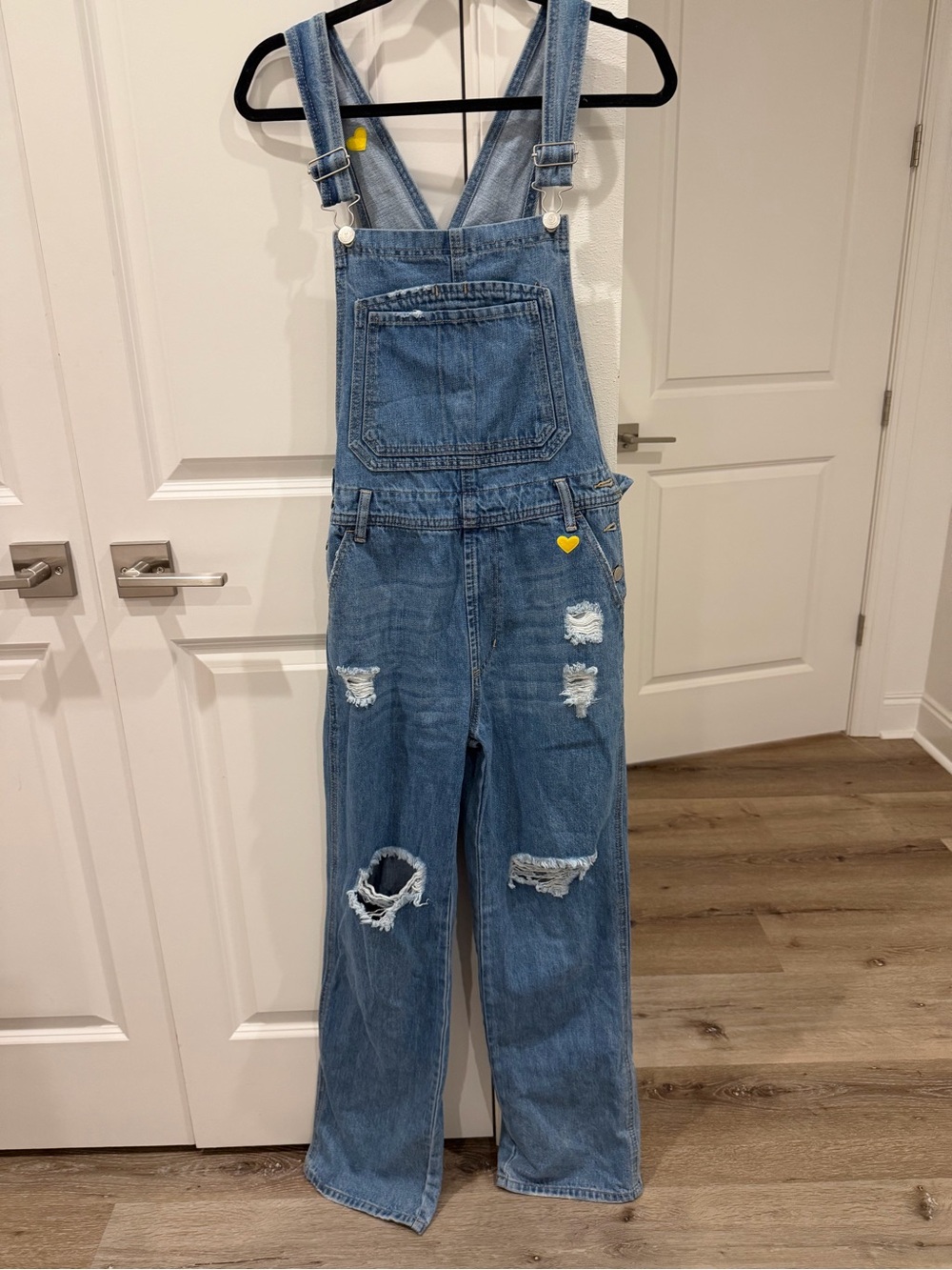 Blue Distressed Denim Overalls